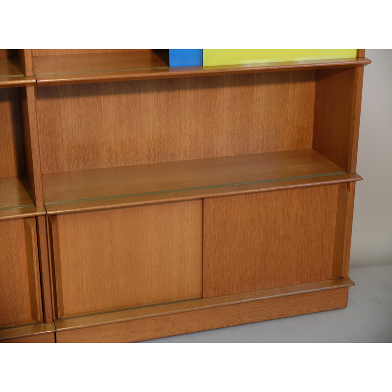 Shelves wall unit in solid and veneer oakwood, Didier ROZAFFY - 1950