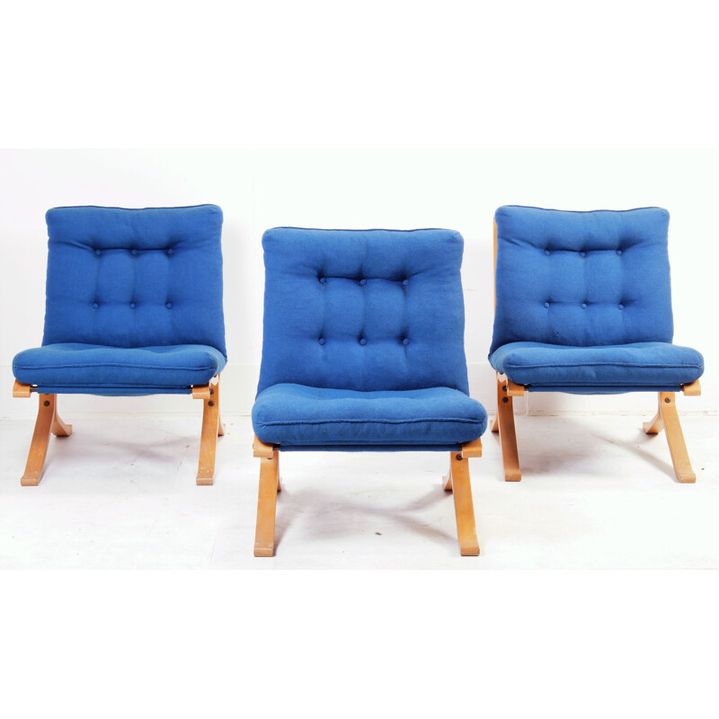 Set of 3 vintage bendwood armchairs, Denmark, 1970s