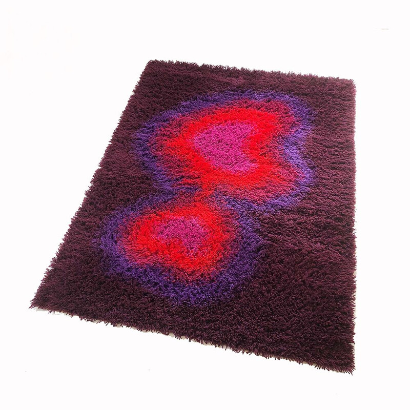 Vintage pile psychedelic rya rug by Ege Taepper Deluxe, 1970s