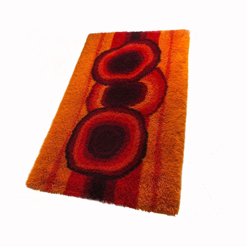 Tapis vintage Rya orange par Ege Taepper, 1970