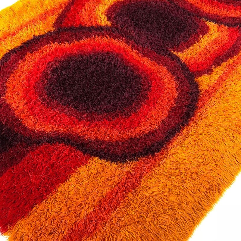 Tapis vintage Rya orange par Ege Taepper, 1970