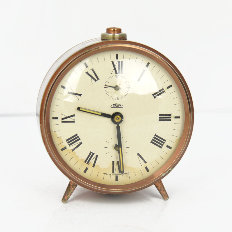 Vintage mechanical copper alarm clock Prim, Czechoslovakia, 1970s