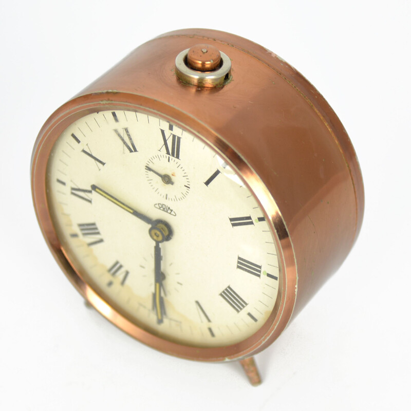 Vintage mechanical copper alarm clock Prim, Czechoslovakia, 1970s