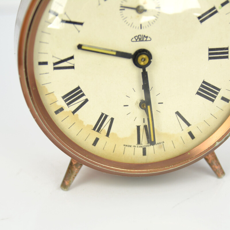 Vintage mechanical copper alarm clock Prim, Czechoslovakia, 1970s