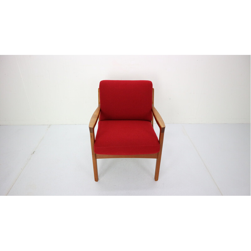 Fauteuil rouge vintage par Ole Wanscher pour France & Son, 1950