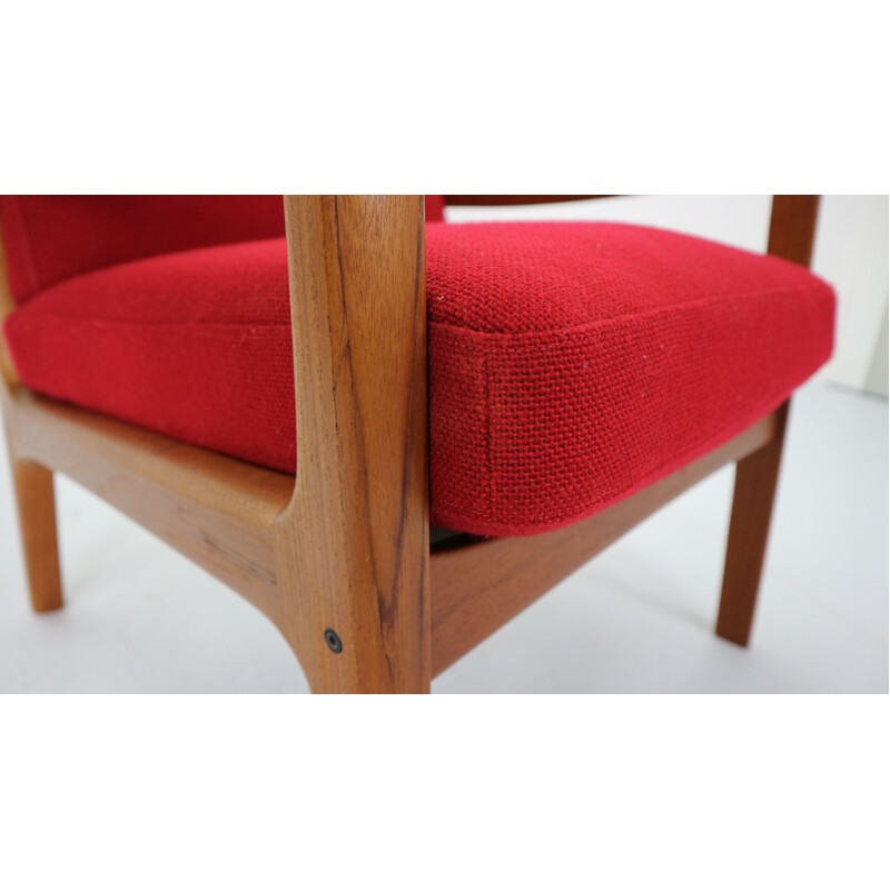 Fauteuil rouge vintage par Ole Wanscher pour France & Son, 1950