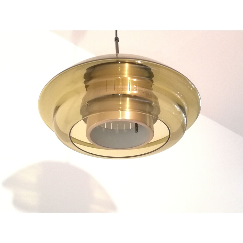 Vintage glass and metal pendant lamp, 1960