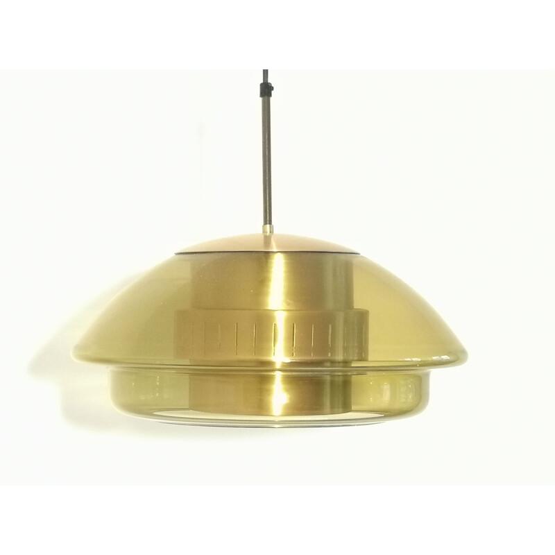 Vintage glass and metal pendant lamp, 1960