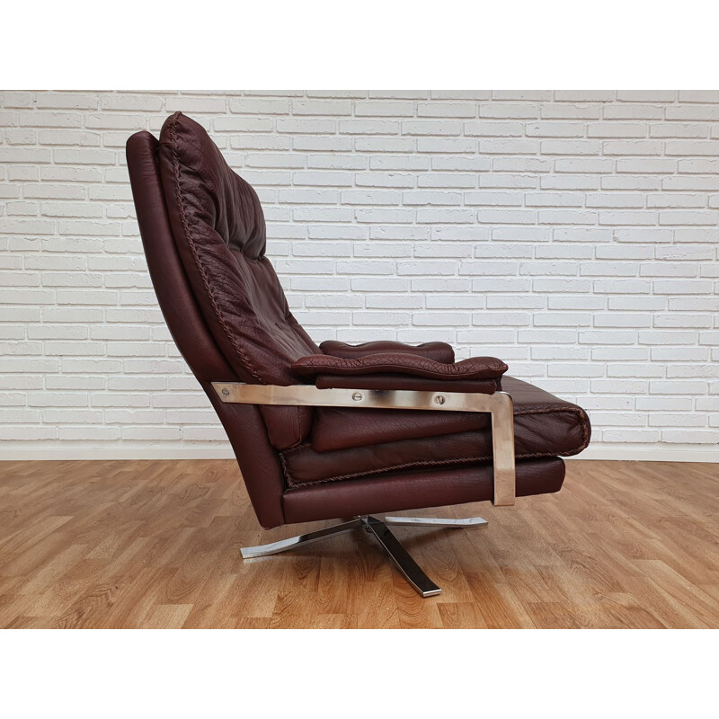 Vintage armchair in leather and chrome steel by Arne Norell, 1970s