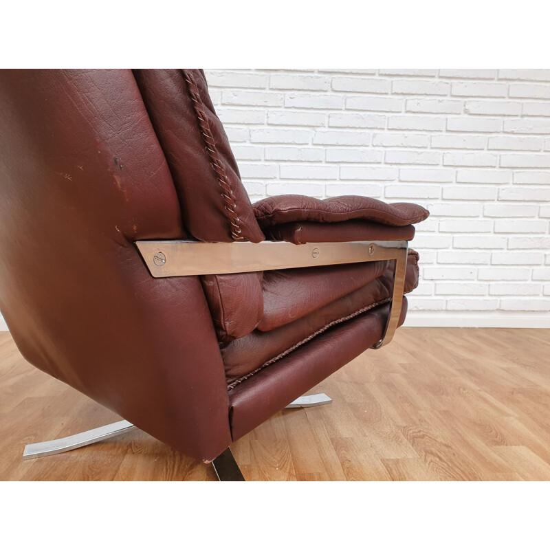 Vintage armchair in leather and chrome steel by Arne Norell, 1970s