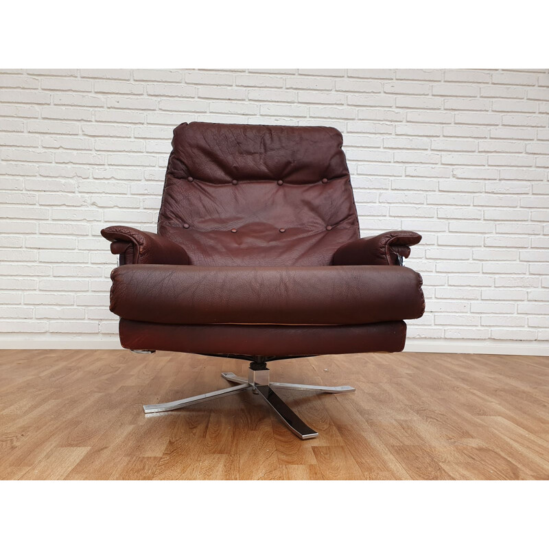 Vintage-Sessel aus Leder und verchromtem Stahl von Arne Norell, 1970