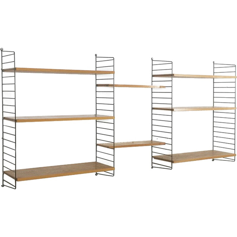 Shelves wall unit in elm and metal, Nisse STRINNING - 1950s
