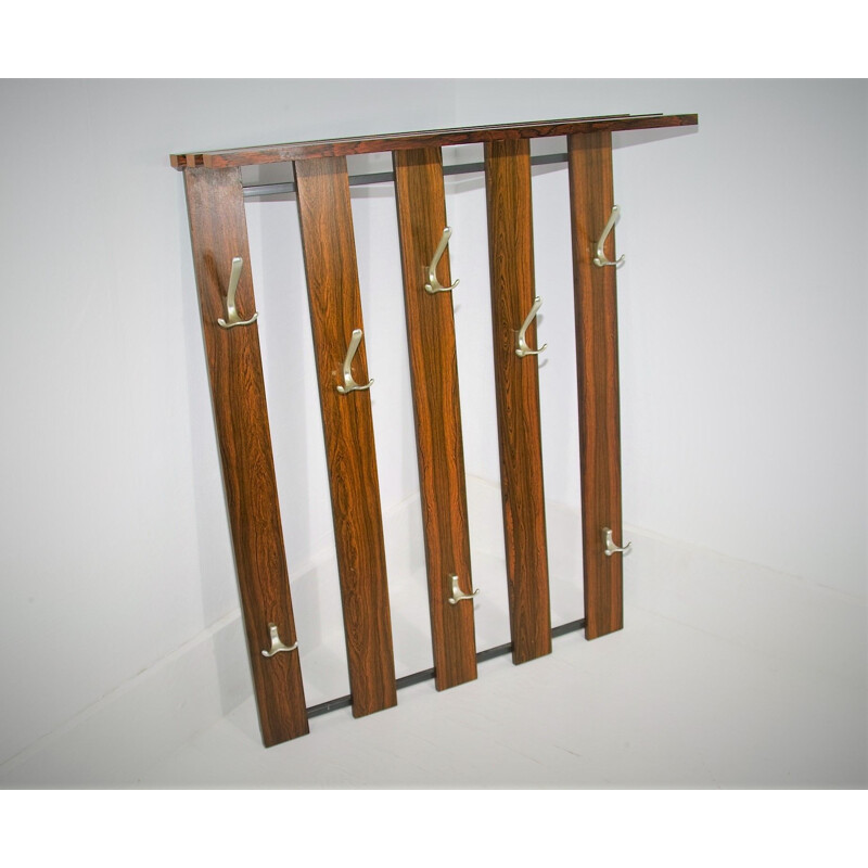 Rosewood wall mounted vintage coat rack,Denmark, 1960s