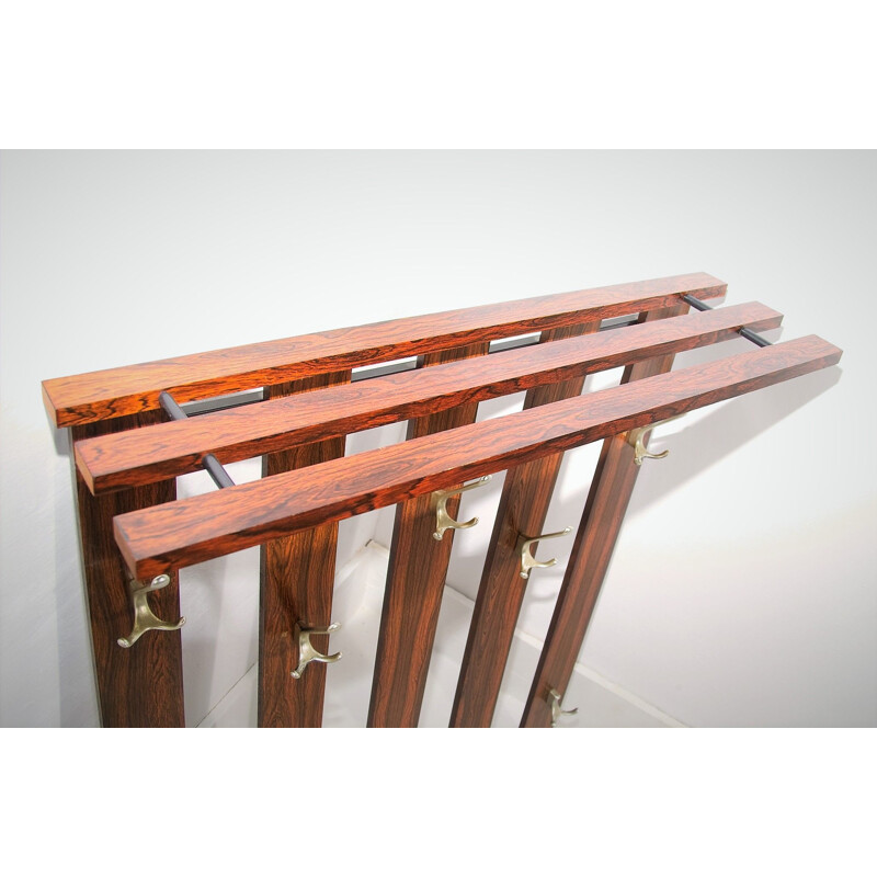 Rosewood wall mounted vintage coat rack,Denmark, 1960s