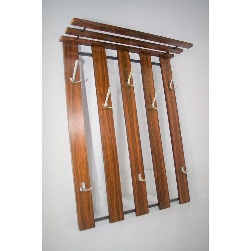 Rosewood wall mounted vintage coat rack,Denmark, 1960s