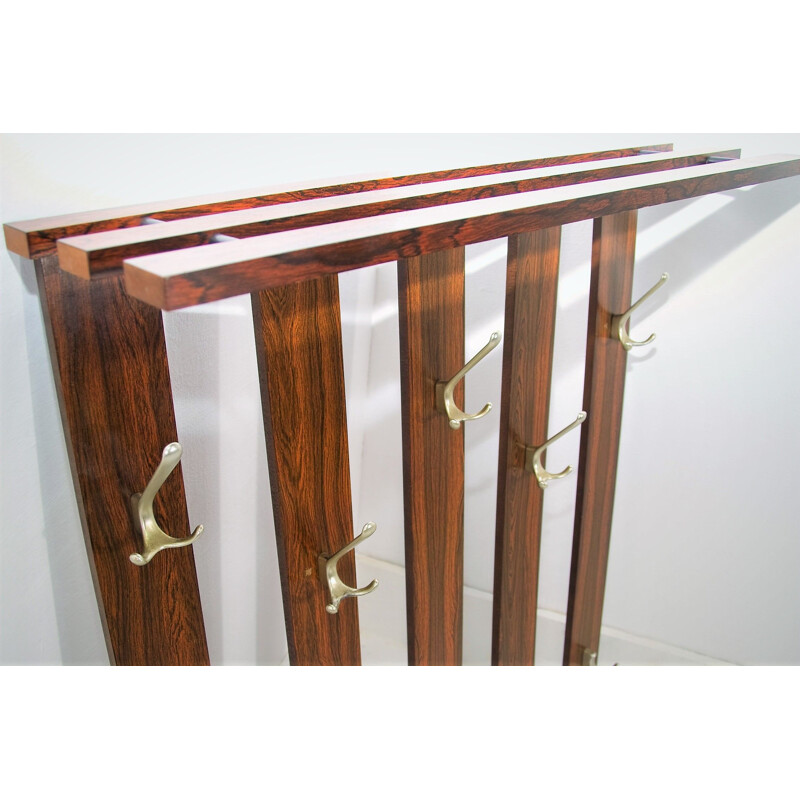 Rosewood wall mounted vintage coat rack,Denmark, 1960s