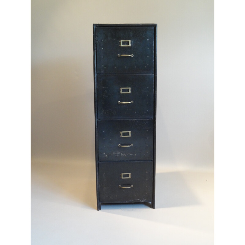 Storage unit with 4 drawers in steel and brass - 1960s