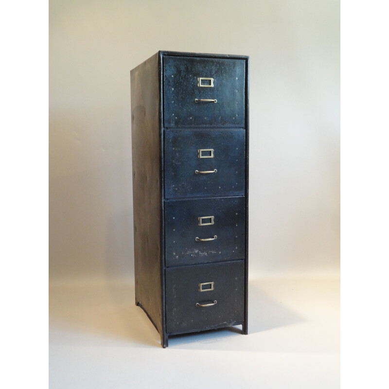 Storage unit with 4 drawers in steel and brass - 1960s