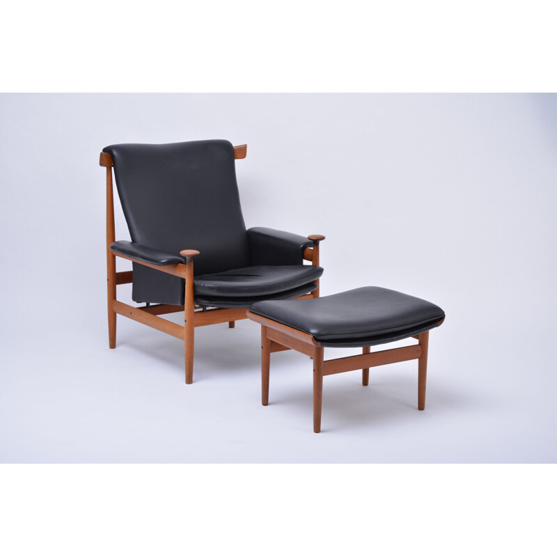 Black vintage armchair model Bwana with foot stool by Finn Juhl for France & Sons, 1960s