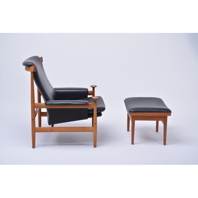 Black vintage armchair model Bwana with foot stool by Finn Juhl for France & Sons, 1960s