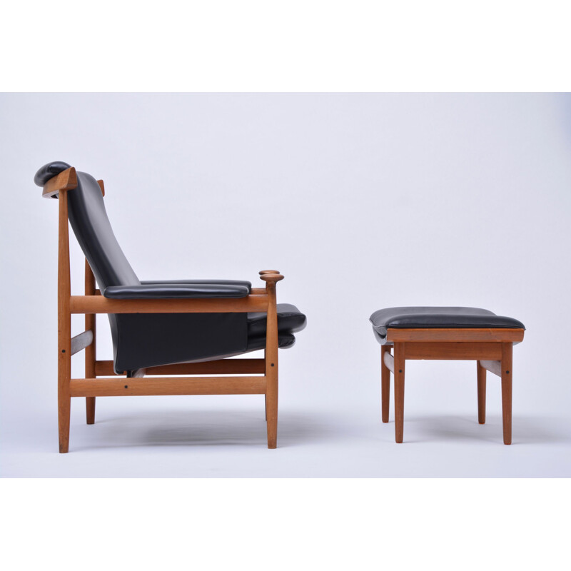 Black vintage armchair model Bwana with foot stool by Finn Juhl for France & Sons, 1960s