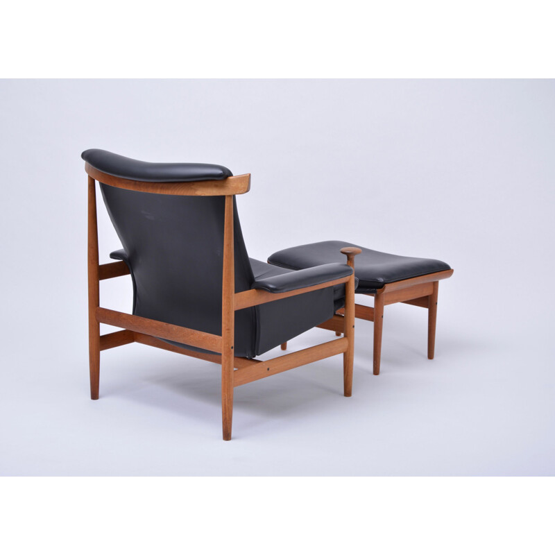 Black vintage armchair model Bwana with foot stool by Finn Juhl for France & Sons, 1960s