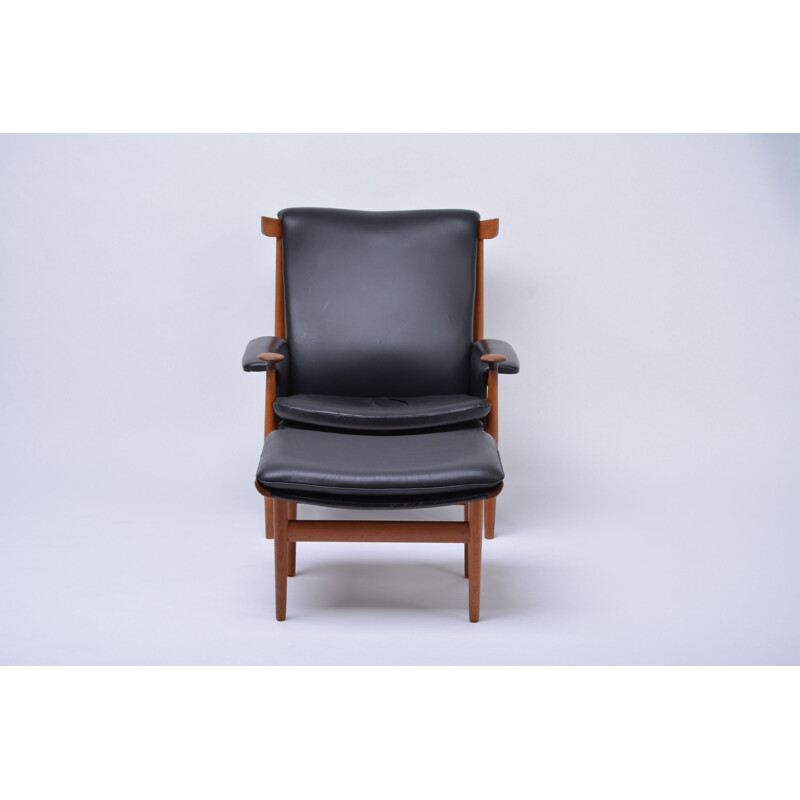 Black vintage armchair model Bwana with foot stool by Finn Juhl for France & Sons, 1960s