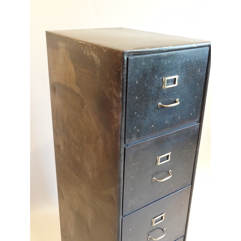 Storage unit with 4 drawers in steel and brass - 1960s