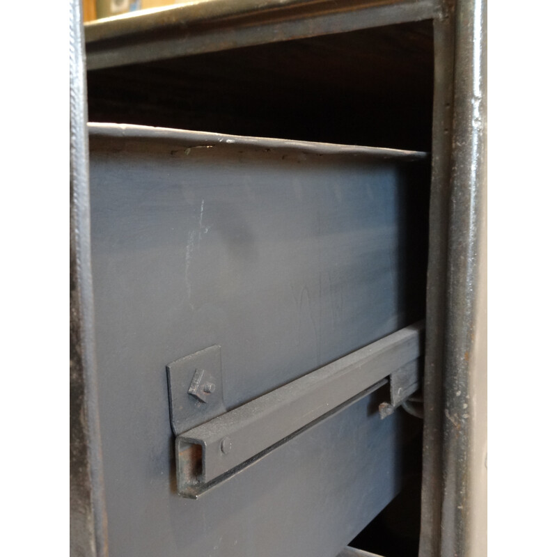 Storage unit with 4 drawers in steel and brass - 1960s