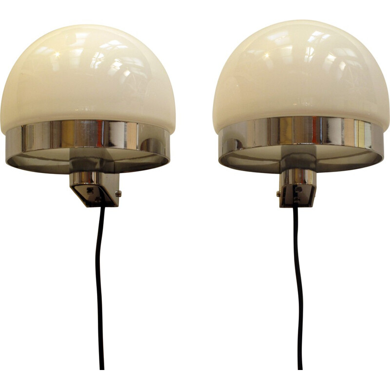 Vintage wall lamps in metal and glass by André Ricard for Metalarte, Spain 1970