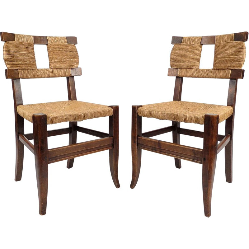 Set of 2 french rustic vintage chairs, 1940s