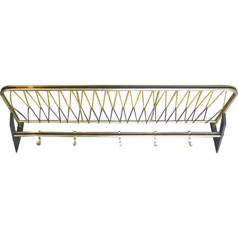 Vintage coat rack with shelf golden and black, 1950s