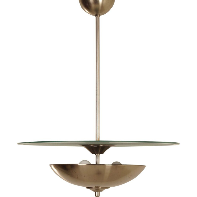 Art Deco vintage pendant light with glass disc, 1930s