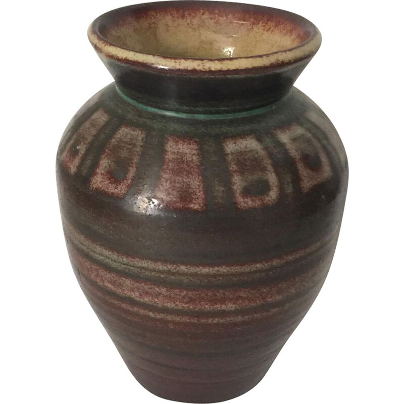 Vase vintage Accolay en céramique à motifs géométriques, 1960
