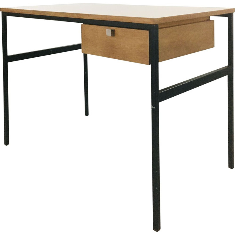 Vintage metal and wood desk by Pierre Paulin, Thonet publisher, 1950s