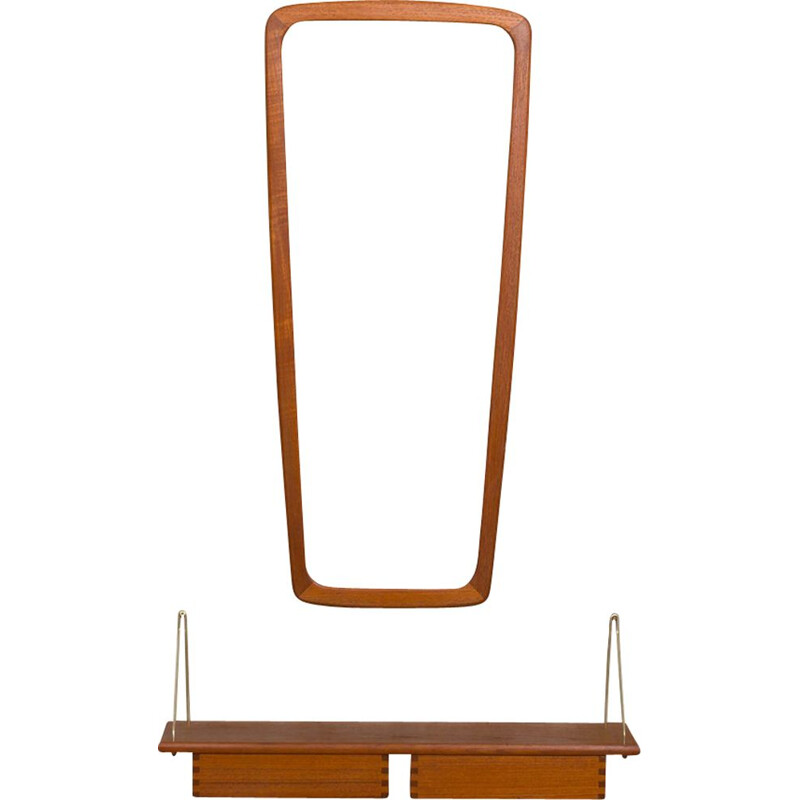 Vintage teak mirror with wall console, Denmark