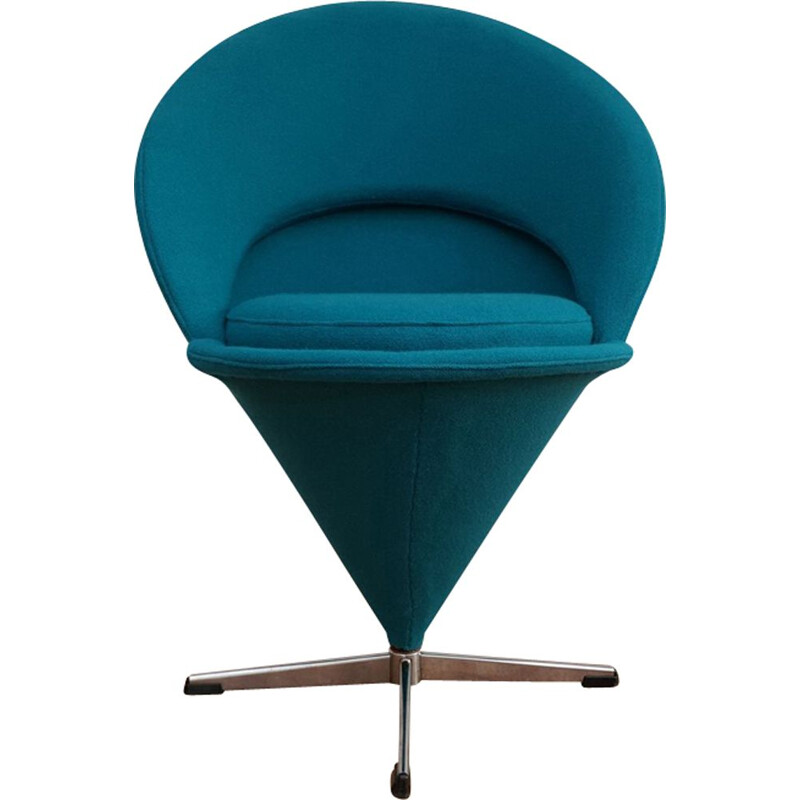 Vintage turquoise blue "Cone" armchair by Verner Panton, 1970-80s