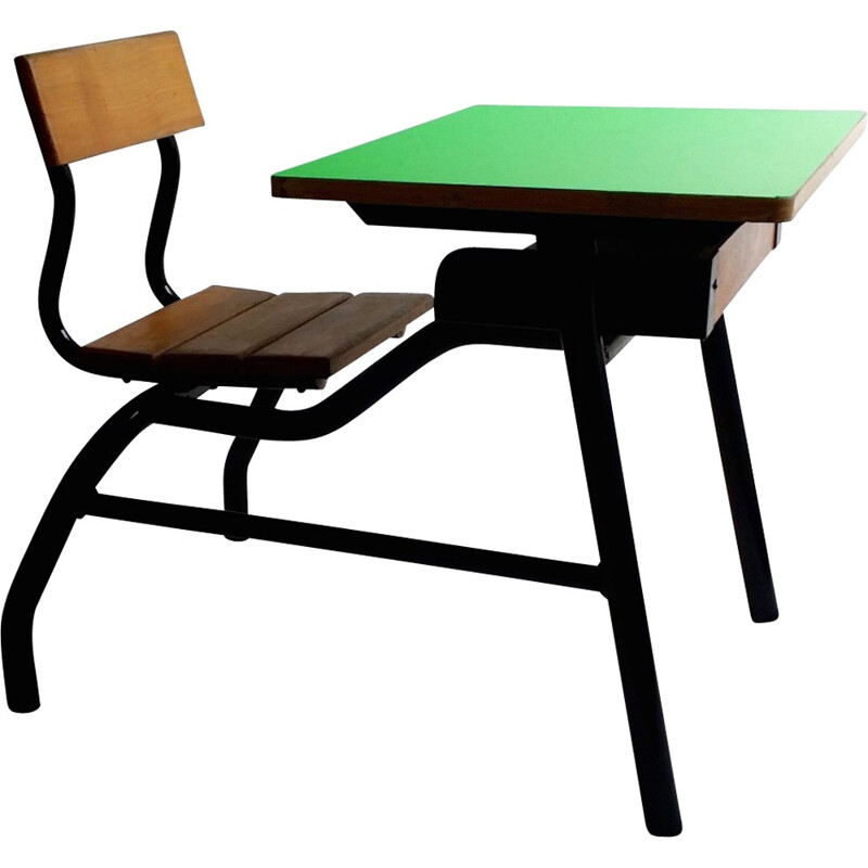 Vintage school desk in wood, vinyl and formica - 1980s