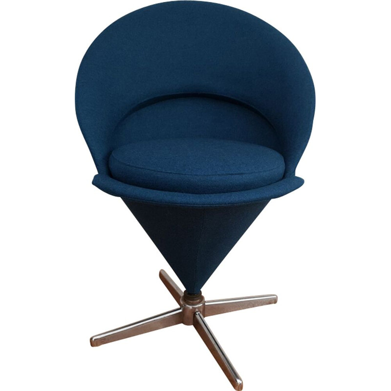 Vintage dark blue "Cone" armchair by Verner Panton, 1970s