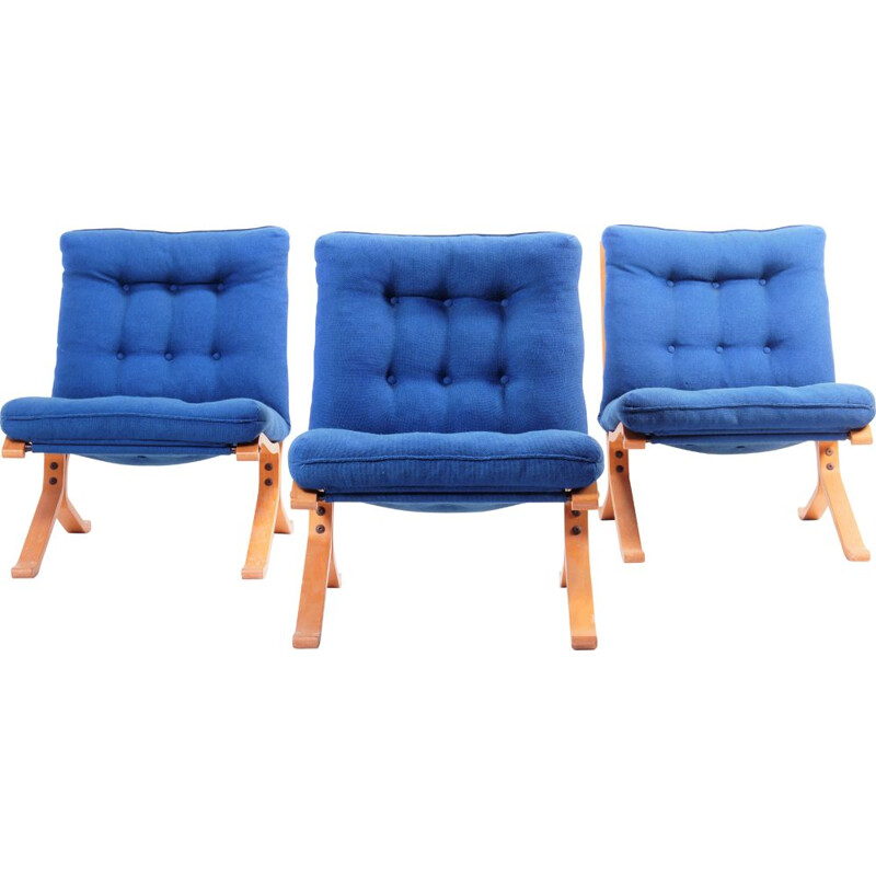 Set of 3 vintage bendwood armchairs, Denmark, 1970s