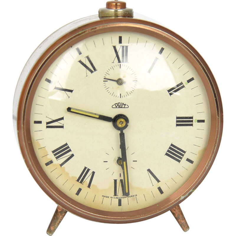 Vintage mechanical copper alarm clock Prim, Czechoslovakia, 1970s