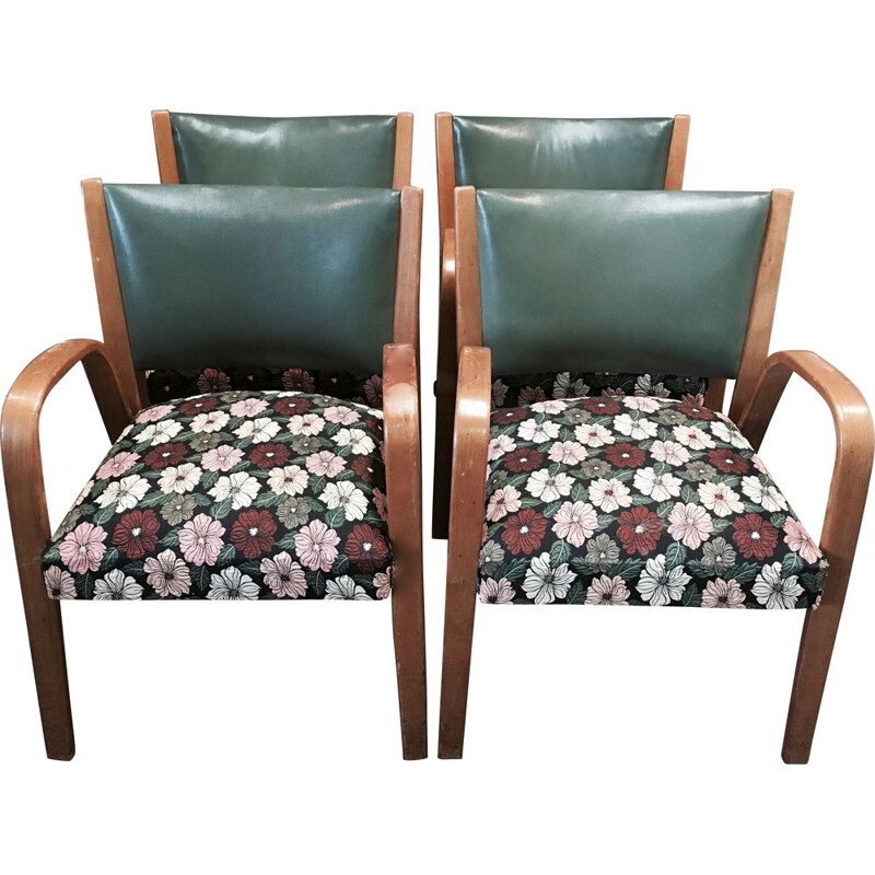 Set of 4 Bow Wood vintage armchair by Steiner, 1950s