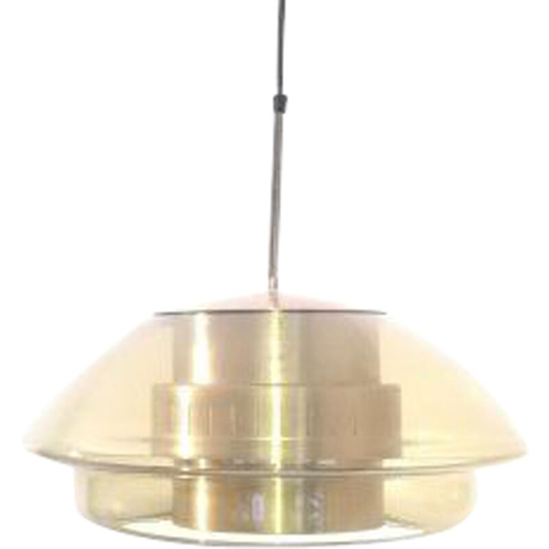 Vintage glass and metal pendant lamp, 1960