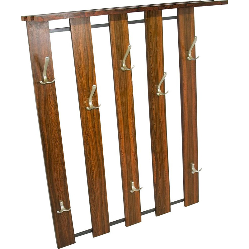 Rosewood wall mounted vintage coat rack,Denmark, 1960s