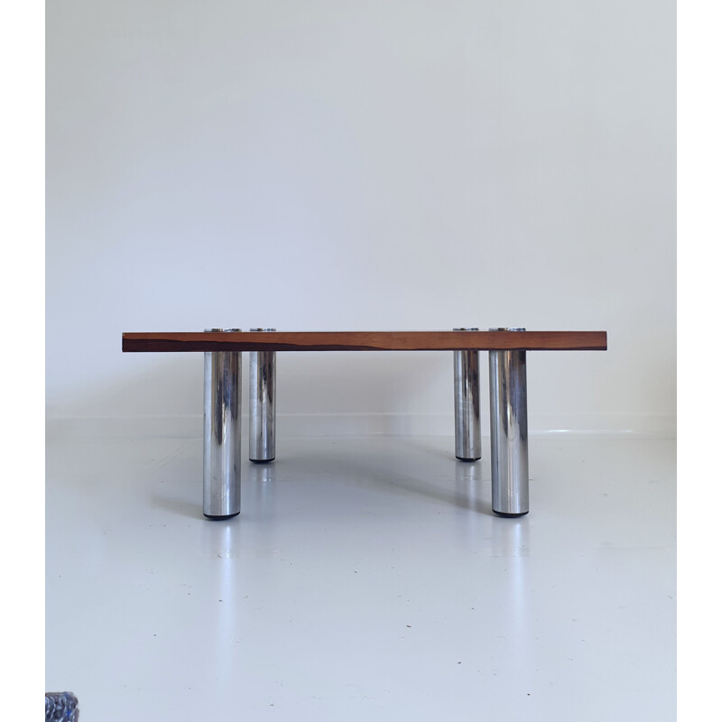 Vintage rosewood and Chrome side table by Pieff, England,1970 (1 of 2 available)