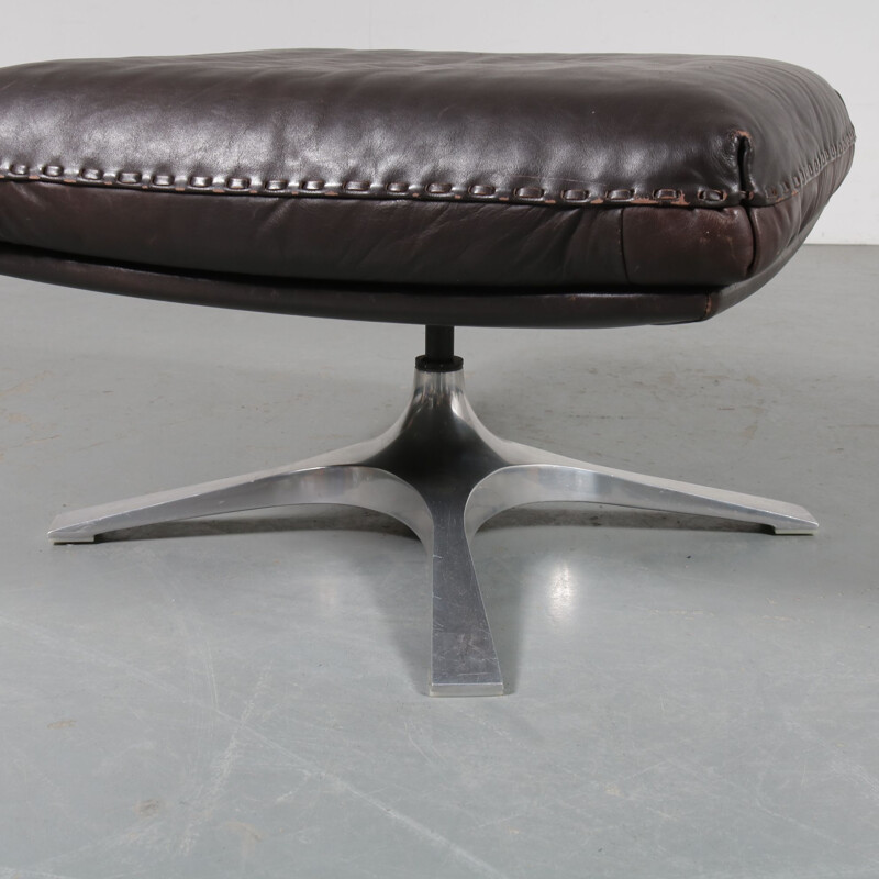 Vintage brown leather foot stool by De Sede, Switzerland, 1960s