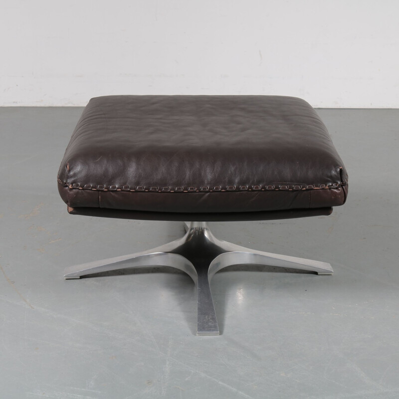 Vintage brown leather foot stool by De Sede, Switzerland, 1960s