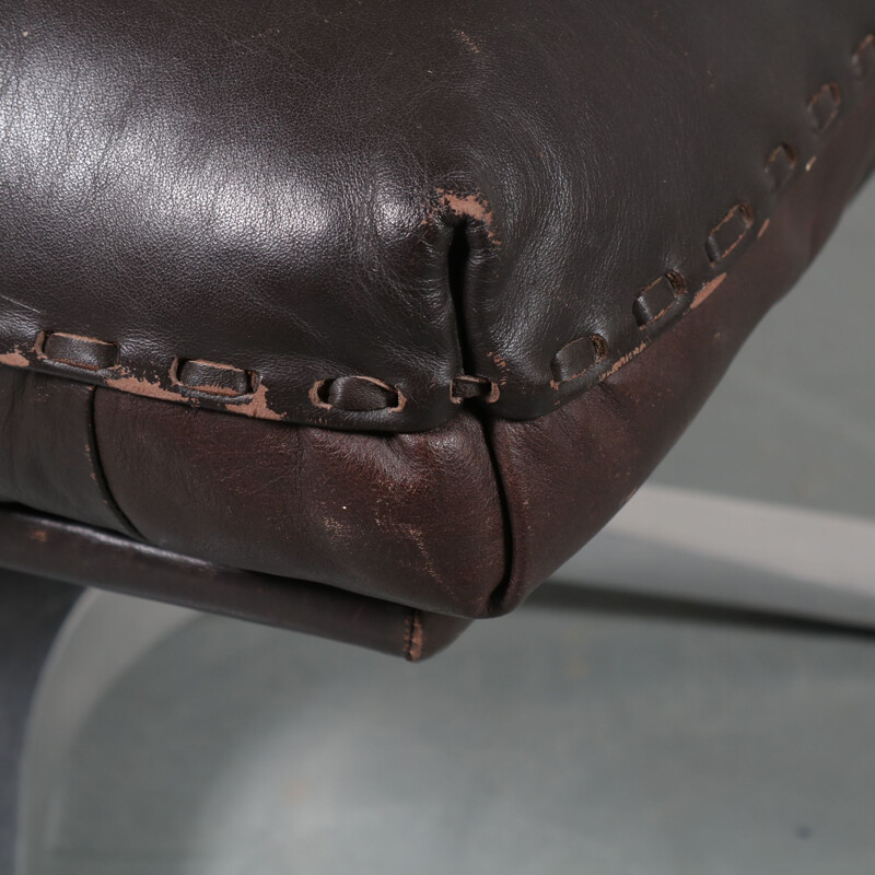 Vintage brown leather foot stool by De Sede, Switzerland, 1960s