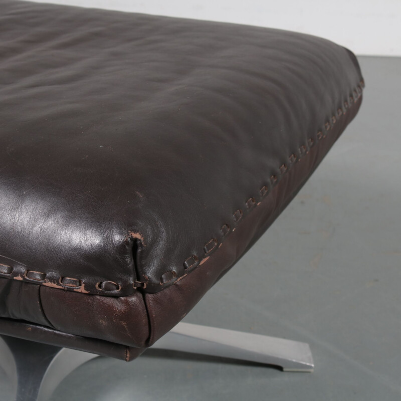 Vintage brown leather foot stool by De Sede, Switzerland, 1960s