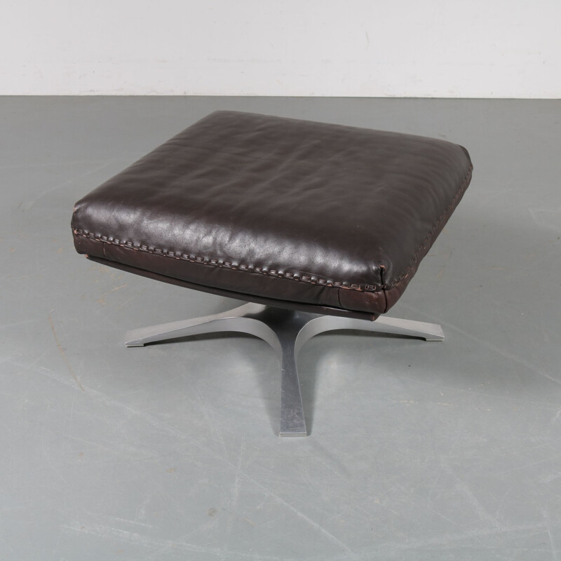 Vintage brown leather foot stool by De Sede, Switzerland, 1960s